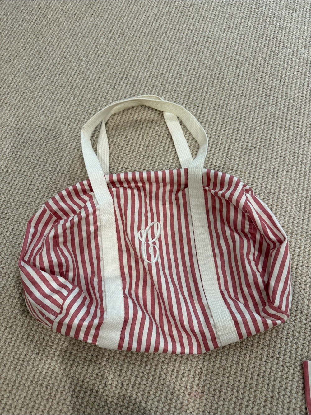 Striped Cotton Tote Bag in Red and White with C monogram